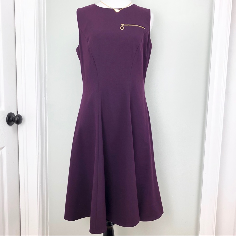 Calvin Klein Purple Zip Accent Fit & Flare Dress